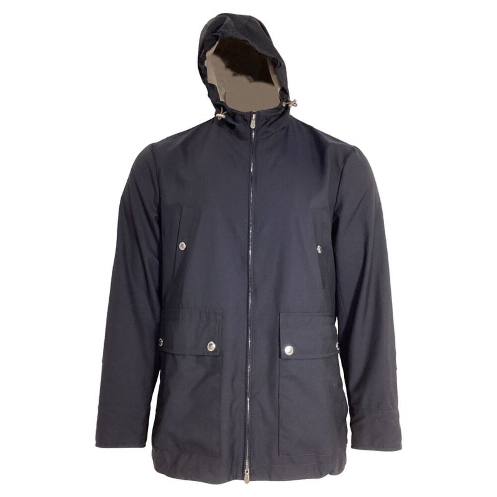 Brunello Cucinelli Zipped Hooded Parka Jacket with Pockets in Navy Blue